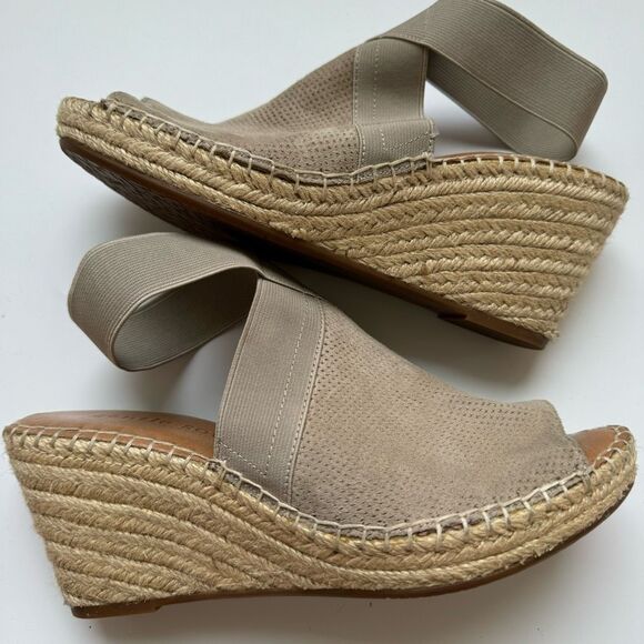 Gentle Souls Colleen Espadrille Wedge Sandals Womens 8 M Grey Tan Suede Shoes - Picture 3 of 12